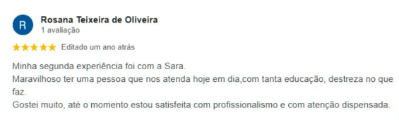 Avaliação Google 5 estrelas - Rosana Teixeira de Oliveira